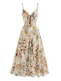 [Prévente] Robe à Bretelles Bohème Col en V Floral Aquarelle Bleu années 30 2