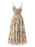 [Prévente] Robe à Bretelles Bohème Col en V Floral Aquarelle Bleu années 30 3