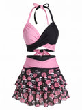 [Prévente] Maillot de Bain à Jupe Dos Nu Gothique Tête de Mort Rose Noir et Bleu années 80 5