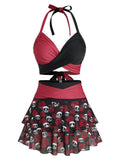 [Prévente] Maillot de Bain à Jupe Dos Nu Gothique Tête de Mort Rose Noir et Bleu années 80 6