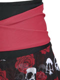 [Prévente] Maillot de Bain à Jupe Dos Nu Gothique Tête de Mort Rose Noir et Bleu années 80 9