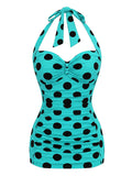 [Prévente] Maillot de Bain Dos Nu Froncé à Pois Menthe années 50