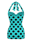 [Prévente] Maillot de Bain Dos Nu Froncé à Pois Menthe années 50 2