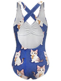 [Prévente] Maillot de Bain Une Pièce Imprimé Chat et Glace Bretelles Croisées années 60 2