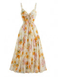 [Prévente] Robe à Bretelles Bohème Col en V Floral Aquarelle Bleu années 30 10