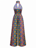 [Prévente] Combinaison Hippie Géométrique Col Mao Violet années 60