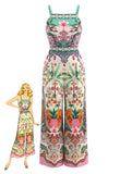 Combinaison Jambes Larges Imprimé Ananas Tropical Multicolore années 70