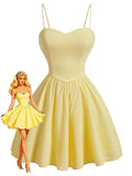 Robe Évasée Bustier Texturé Bretelles Fines Jaune années 50