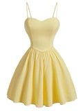 Robe Évasée Bustier Texturé Bretelles Fines Jaune années 50 2