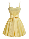 Robe Évasée Bustier Texturé Bretelles Fines Jaune années 50 3
