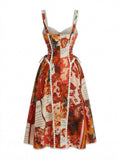 Robe Bustier Imprimé Baroque Floral Rouge années 50 2