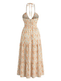 Robe Vacances Dos Nu Floral Orange années 40 3