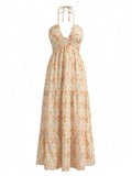 Robe Vacances Dos Nu Floral Orange années 40 2
