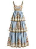 [Prévente] Robe Larges Bretelles Style Baroque Bleu années 30