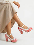 Chaussures à Talons Élégantes Bout Pointu Floral Vintage 8