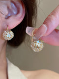 Boucles d'Oreilles Créoles Cristal Bouquet de Fleurs Vintage Blanc