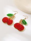 Boucles d'Oreilles Pendantes Cerises Perlées Rouge 2