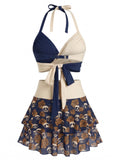 [Prévente] Maillot de Bain à Jupe Dos Nu Gothique Tête de Mort Rose Noir et Bleu années 80 2
