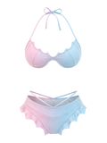 [Prévente] Ensemble Bikini Gothique Ailes de Chauve-Souris Dégradé Rose et Bleu années 80