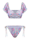 [Prévente] Ensemble Bikini Froncé Floral Multicolore années 40 2