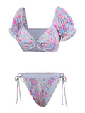 [Prévente] Ensemble Bikini Froncé Floral Multicolore années 40 3