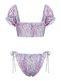 [Prévente] Ensemble Bikini Froncé Floral Multicolore années 40 4