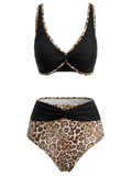 [Prévente] Ensemble Bikini Torsadé Devant Imprimé Léopard Noir années 30 2