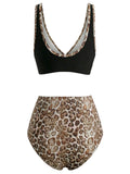 [Prévente] Ensemble Bikini Torsadé Devant Imprimé Léopard Noir années 30 4