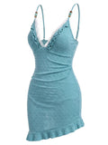 [Prévente] Maillot de Bain à Jupe Perlé Dentelle à Volants Turquoise années 60 3