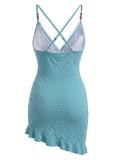 [Prévente] Maillot de Bain à Jupe Perlé Dentelle à Volants Turquoise années 60 4