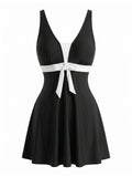 Ensemble Tankini Bicolore Nœud Noir et Blanc années 50 2