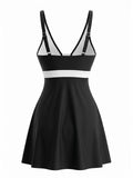Ensemble Tankini Bicolore Nœud Noir et Blanc années 50 3