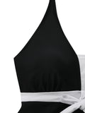 Ensemble Tankini Bicolore Nœud Noir et Blanc années 50 5
