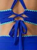 2PCS Ensemble Bikini Dos Croisé Bordure Contrastée et Paréo Bleu années 50 5