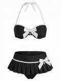 [Prévente] Ensemble Bikini Pendentif Cœur Nœud Noir années 50