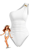 Maillot de Bain Une Pièce Asymétrique Froncé Blanc années 70