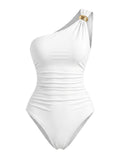 Maillot de Bain Une Pièce Asymétrique Froncé Blanc années 70 2