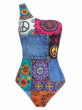 [Prévente] Maillot de Bain Asymétrique Une Épaule Hippie Multicolore années 60