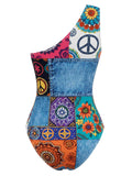 [Prévente] Maillot de Bain Asymétrique Une Épaule Hippie Multicolore années 60 2