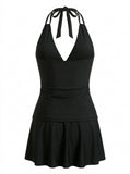 Ensemble Tankini Décolleté Plongeant Dos Nu et Paréo années 50 2