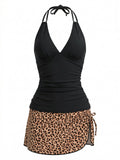 Ensemble Tankini Décolleté Plongeant Dos Nu et Paréo années 50 3