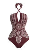 Maillot de Bain Une Pièce Bohème Mandala Dos Croisé Rouge années 70