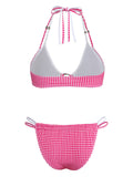 Ensemble Bikini Double Couche Dos Nu Vichy Rose années 50 3