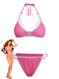 Ensemble Bikini Double Couche Dos Nu Vichy Rose années 50