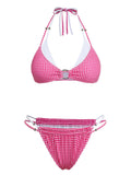 Ensemble Bikini Double Couche Dos Nu Vichy Rose années 50 2
