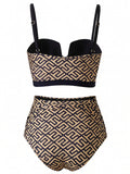 [Prévente] Ensemble Bikini Torsadé Imprimé Géométrique Noir et Doré années 50 2