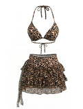 Ensemble Bikini Léopard et Paréo Plissé Café Clair années 80 2