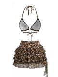 Ensemble Bikini Léopard et Paréo Plissé Café Clair années 80 3