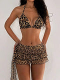 Ensemble Bikini Léopard et Paréo Plissé Café Clair années 80 4