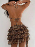 Ensemble Bikini Léopard et Paréo Plissé Café Clair années 80 5